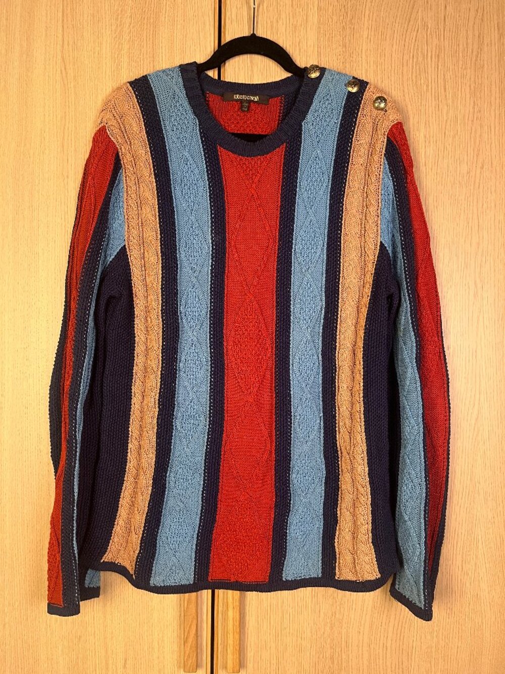 Roberto Cavalli Striped Cable Knit Sweater Made in Italy